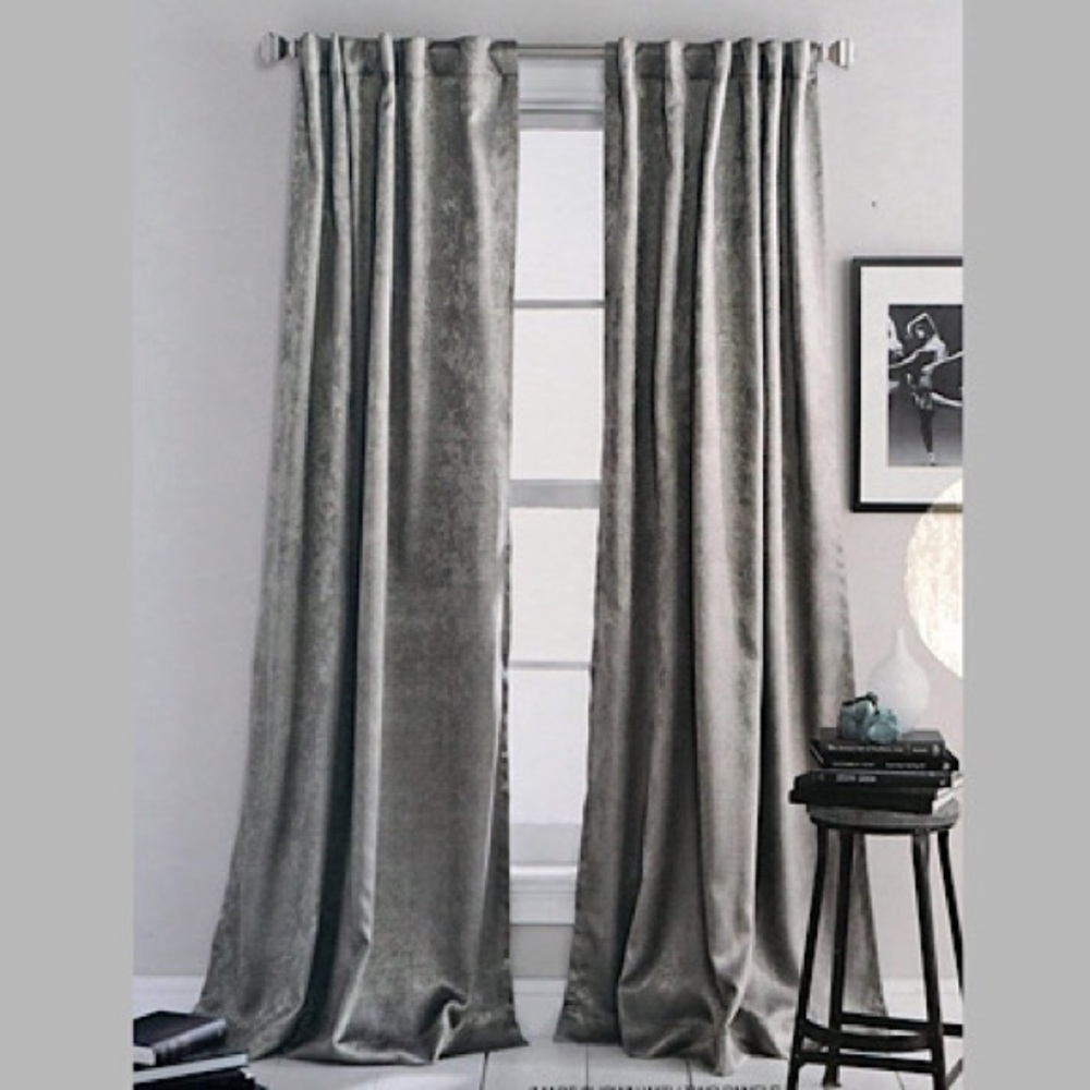 Pair of DKNY Metallic Gray Room Darkening Curtains